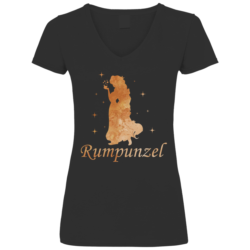 Rumpunzel - Prinzessin Aquarell - V-Neck Damenshirt Black