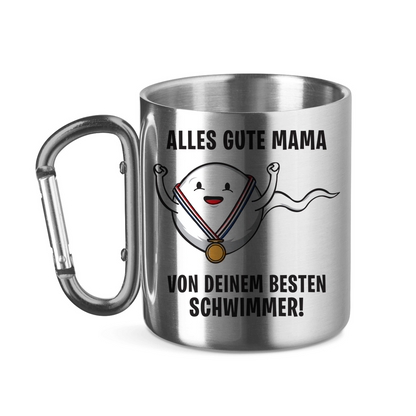 Alles gute Mama von deinem besten Schwimmer! - Edelstahltasse mit Karabinergriff