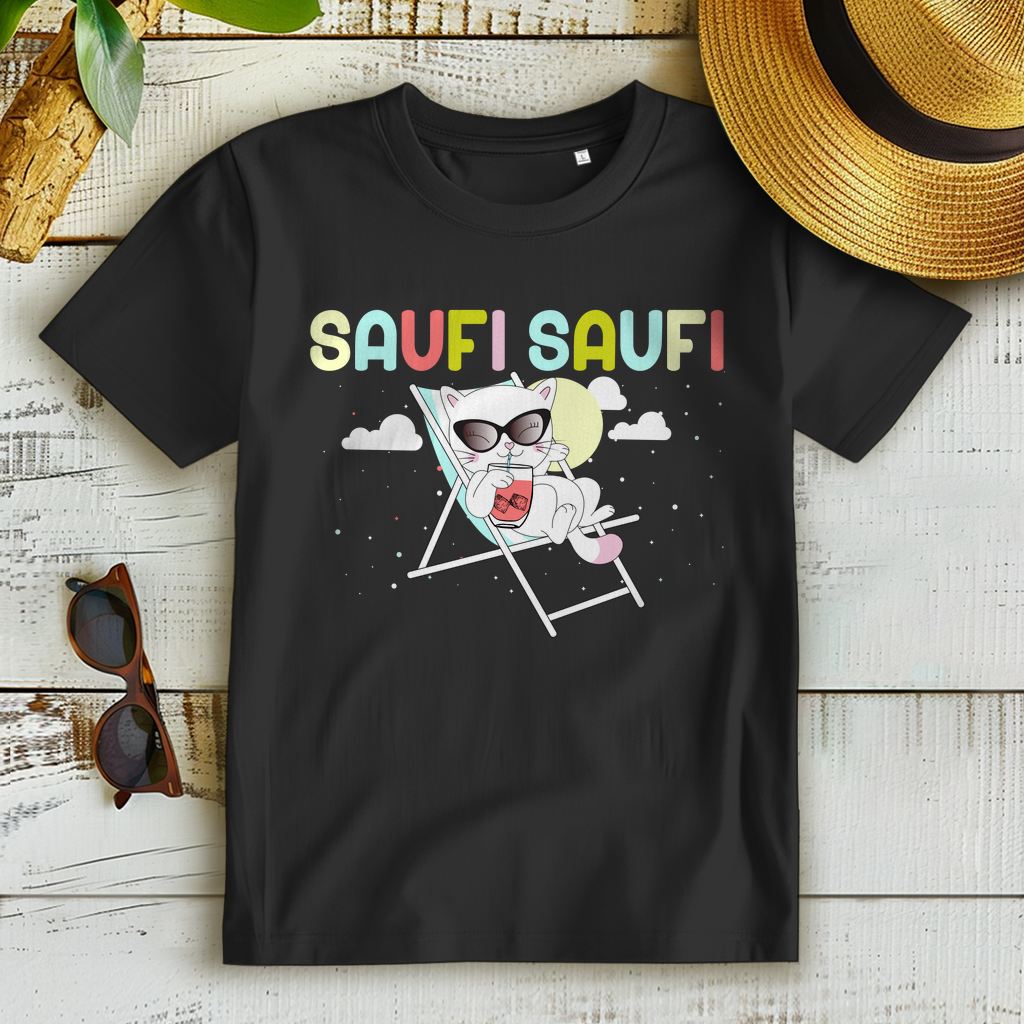 Saufi Saufi Katze Damen T-Shirt witzig Sommer Party Funshirt Katze Spruch