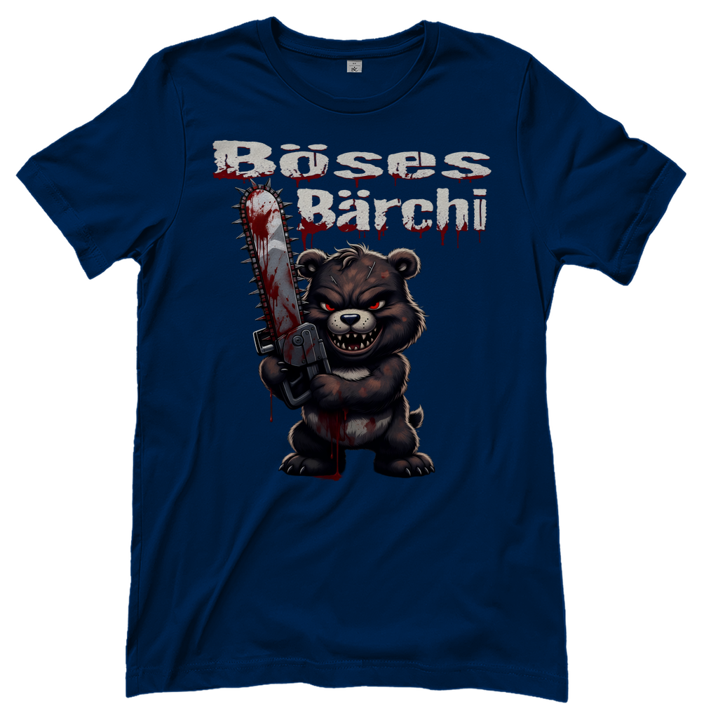 Böses Bärchi Kettensäge Damen T-Shirt Navy