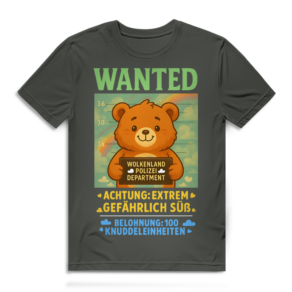 Herren Premium Bio T-Shirt Wanted Glücksbärchi Wolkenland Extrem Gefährlich Süß Millennial Khaki