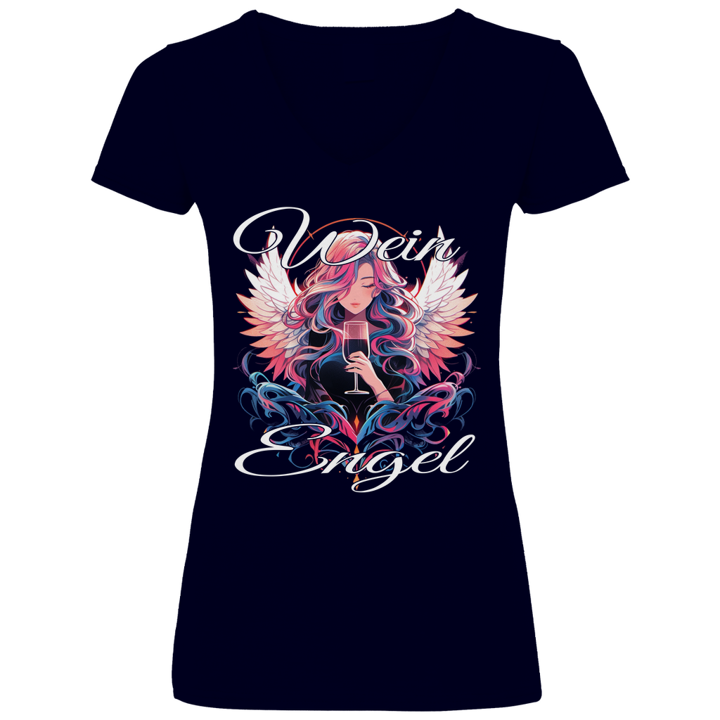 Wein Engel - V-Neck Damenshirt Deep Navy