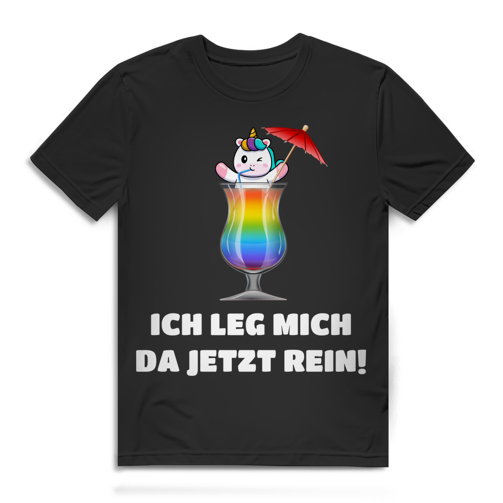 Einhorn Herren T Shirt Ich leg mich da jetzt rein Funshirt Cocktail Sommer Party Black