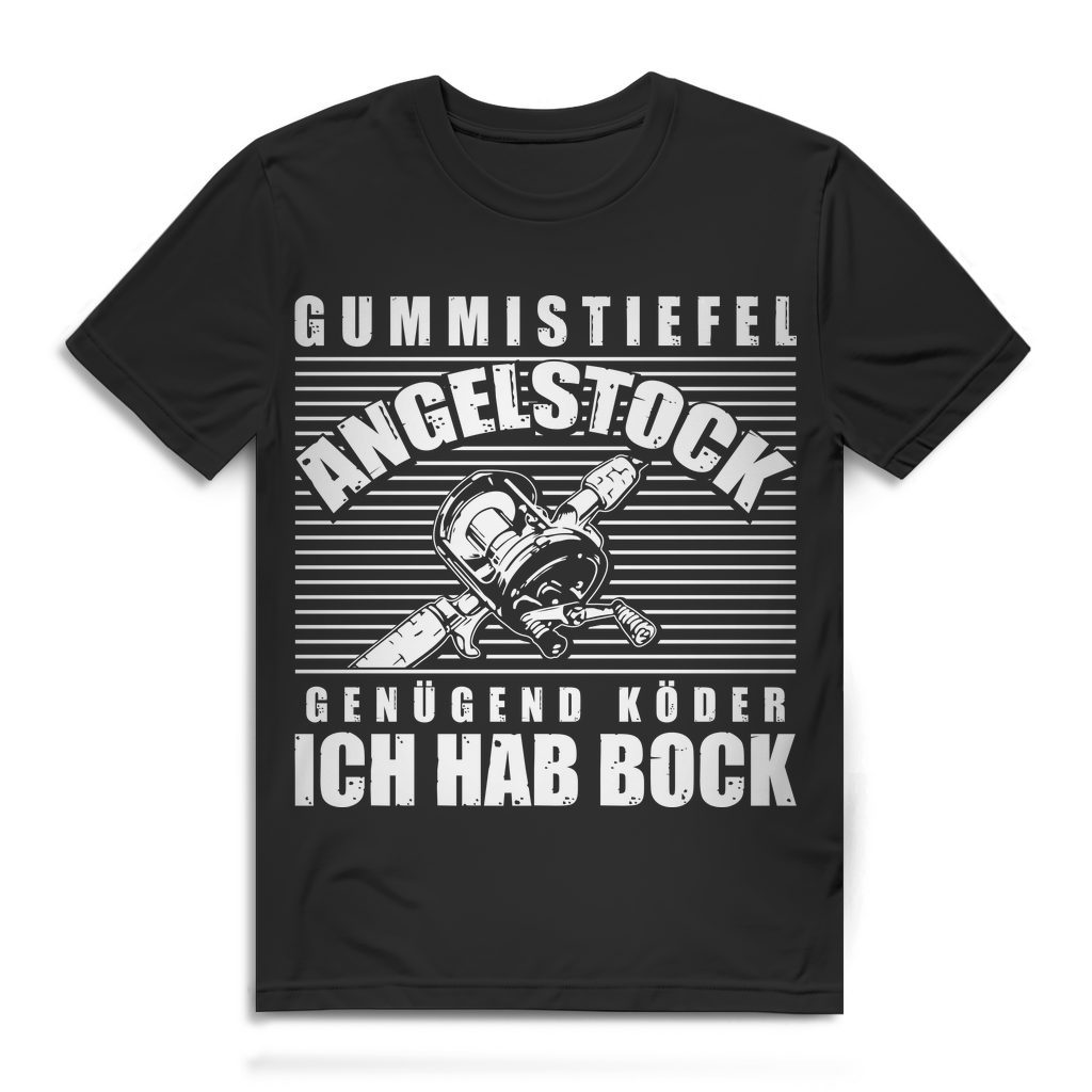 Herren Angeln T-Shirt Gummistiefel Angelstock Genügend Köder Ich hab Bock Black