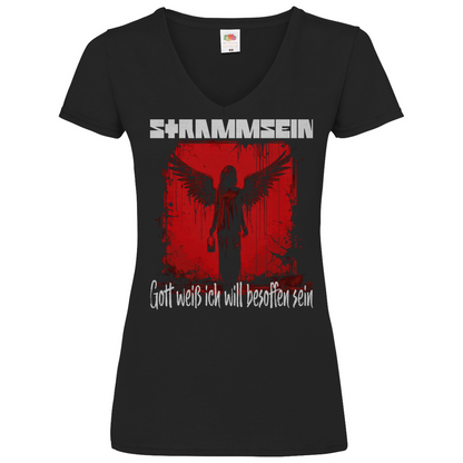 Strammsein Gott weiß ich will besoffen sein - V-Neck Damenshirt Black