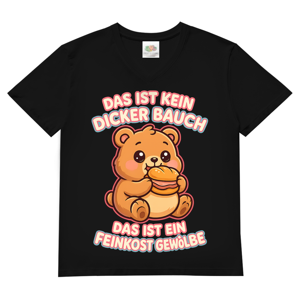 Herren V-Neck T-Shirt Das Ist Kein Dicker Bauch Das Ist Ein Feinkost Gewölbe Teddybär Black