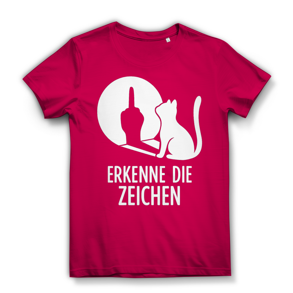 Damen Premium Bio T-Shirt Erkenne Die Zeichen Katze Katzenliebhaber Fuchsia