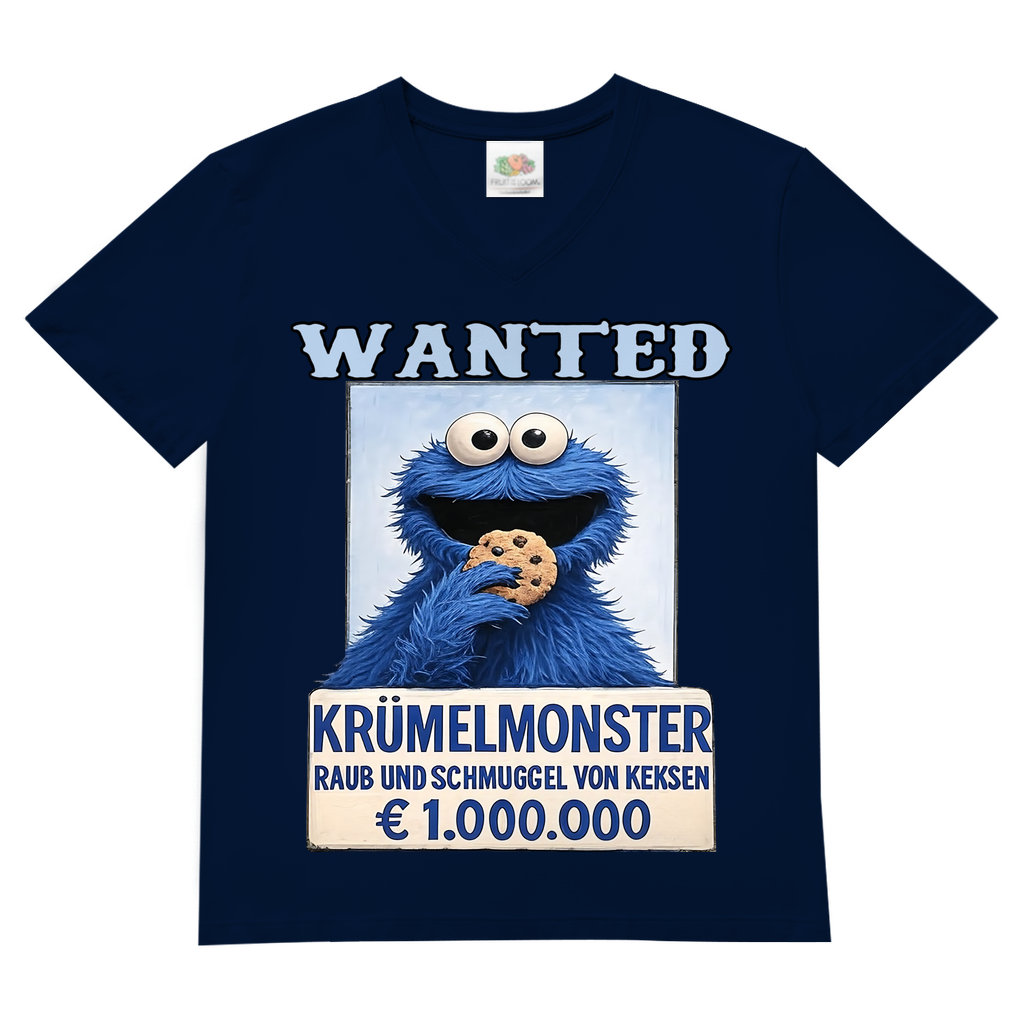 Wanted Krümelmonster Raub und Schmuggel von Keksen - Herren V-Neck T-Shirt Navy