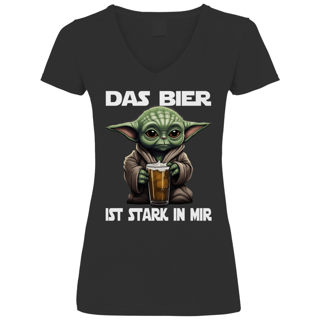 Das Bier ist stark in mir - Baby Yoda Grogu - V-Neck Damenshirt