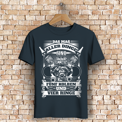 Fünfzylinder Herren Shirt – Männer T-Shirt mit Kolben-Motiv und 4 Ringen