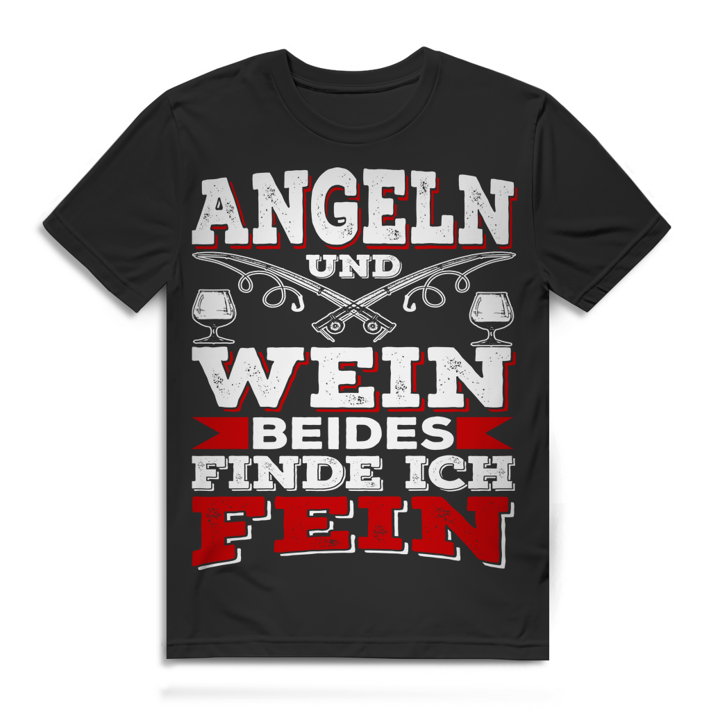 Herren T-Shirt Angeln und Wein beides finde ich fein Bio Baumwolle Black