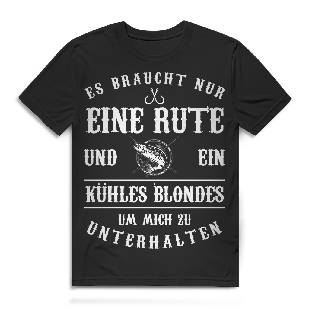 Angler T-Shirt Herren – Rute &amp; kühles Blonde genügen – Funshirt Bio Baumwolle Black