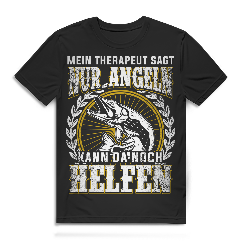 Mein Therapeut sagt nur Angeln hilft Lustiges Angler Shirt Männer Bio Baumwolle Black