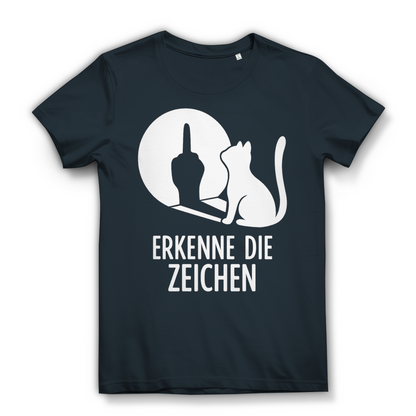 Damen Premium Bio T-Shirt Erkenne Die Zeichen Katze Katzenliebhaber Dark Grey