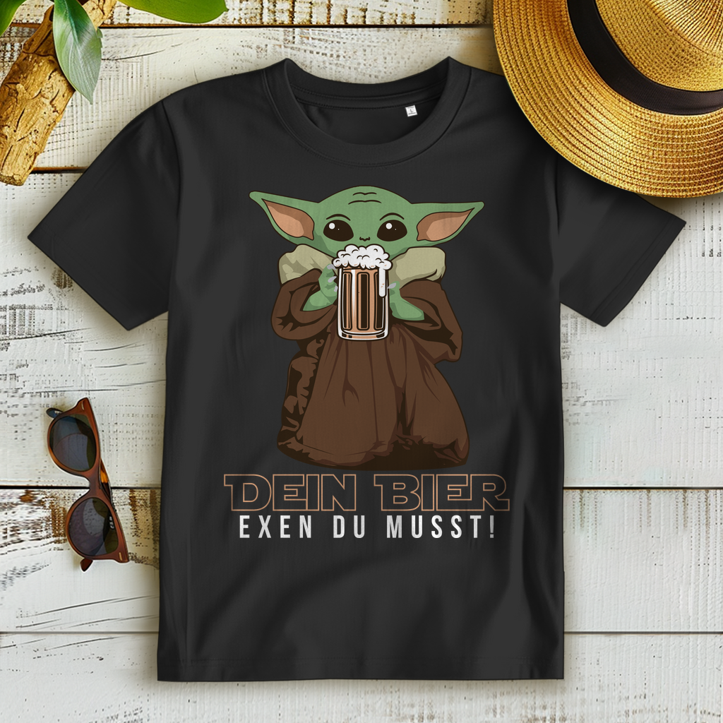 Baby Yoda Bier T-Shirt für Frauen – Damen Shirt dein Bier exen du musst Black