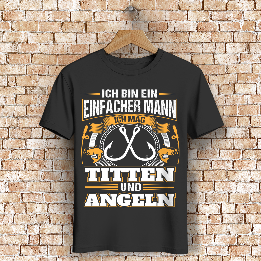 Einfacher Mann Shirt – Ich mag Titten und Angeln – Lustiges Angler Shirt Männer