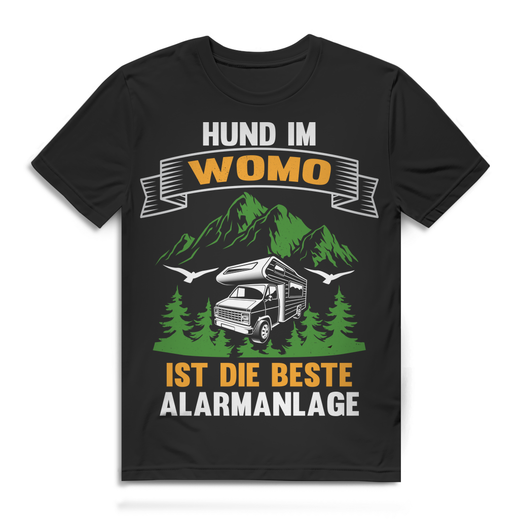 Wohnmobil Shirt Hund im Womo Alarmanlage Camping Männer Geschenk Camper Spruch Black