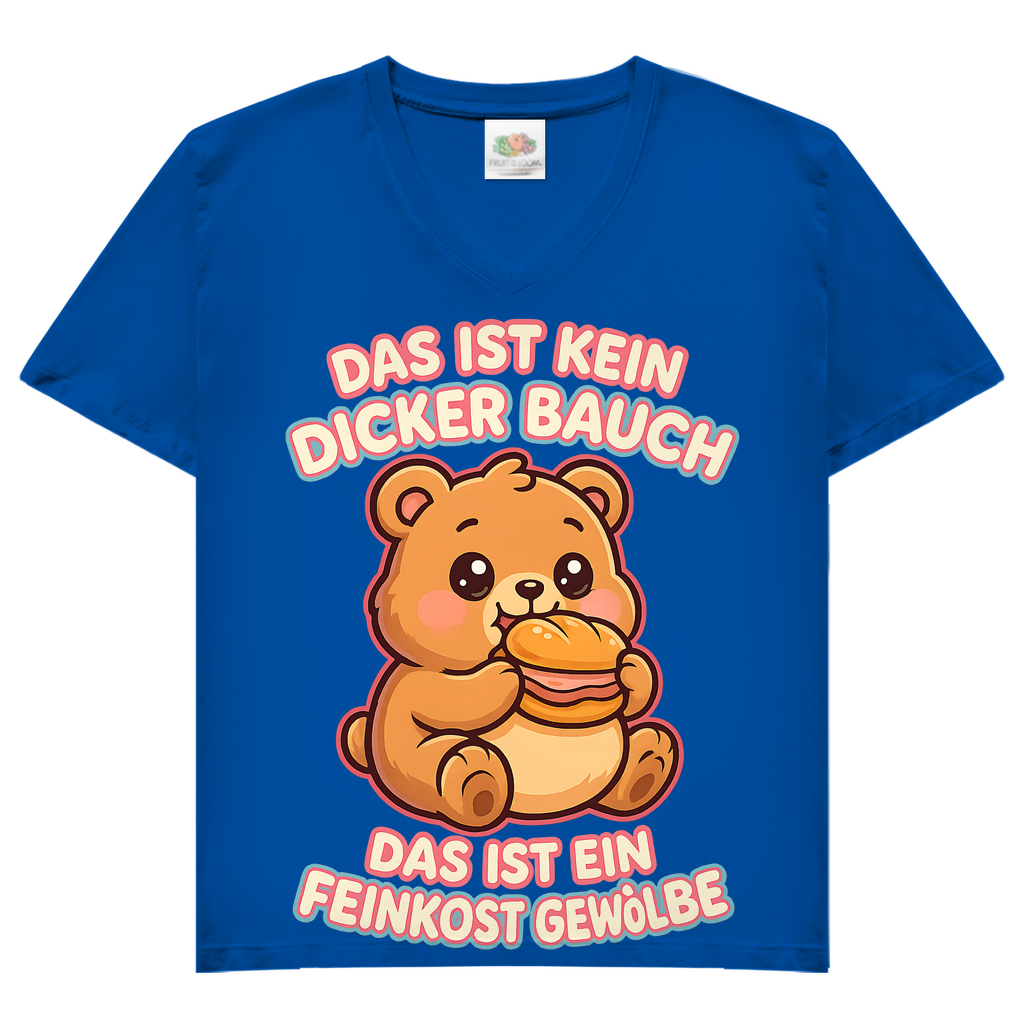 Damen V-Neck T-Shirt Das Ist Kein Dicker Bauch Das Ist Ein Feinkost Gewölbe Teddybär Royal Blue