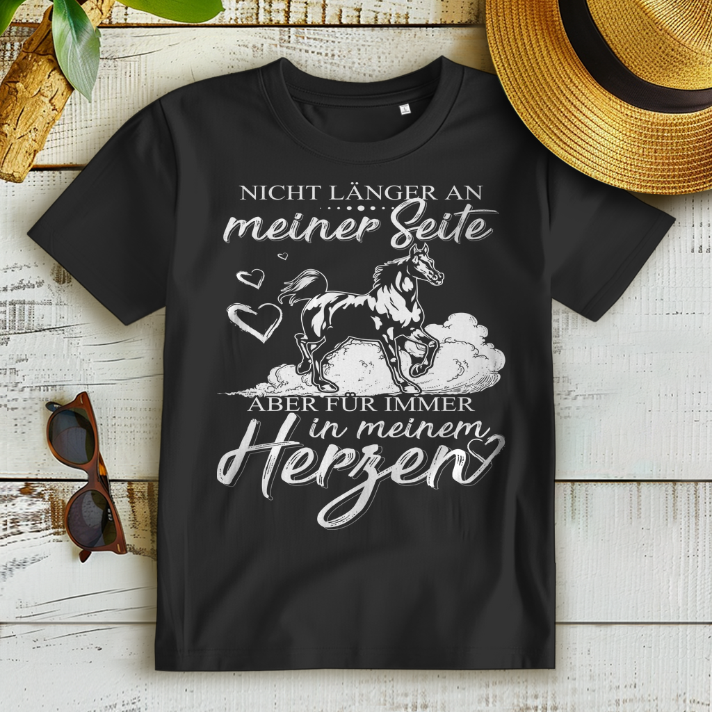 Gedenk T-Shirt Damen – Mein Pferd für immer im Herzen – Trauer Reiterin