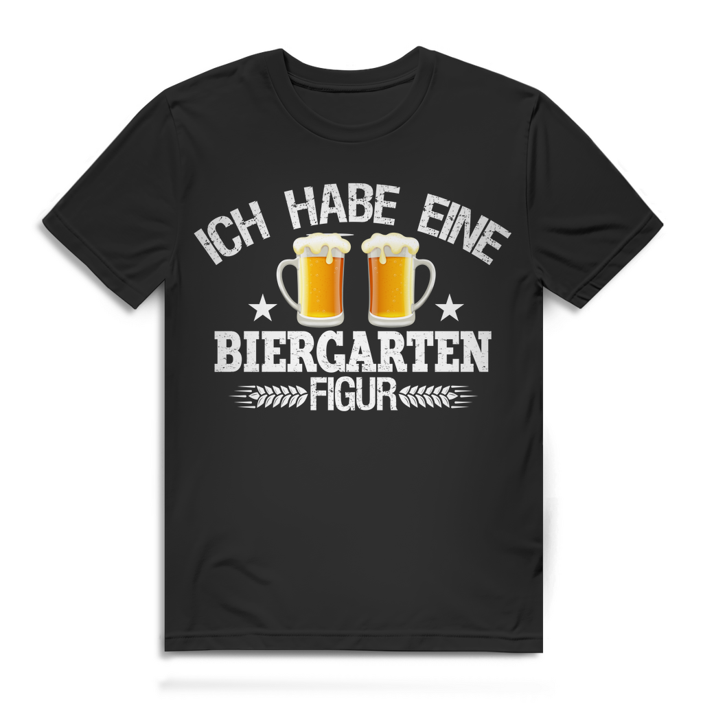 Herren Baumwollshirt mit Witz Aufschrift Biergarten Figur – Geschenk Bierfans Black