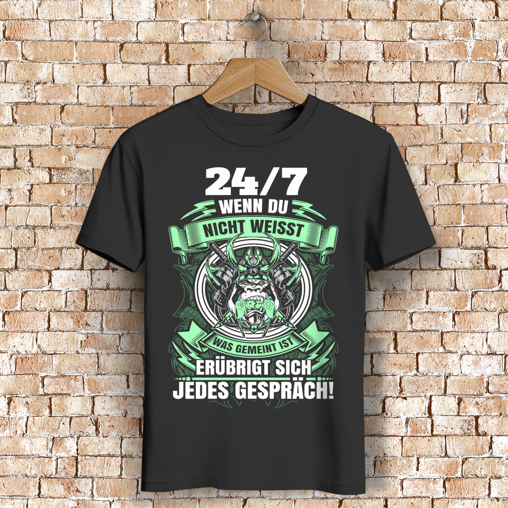 Gaming Bio Shirt Männer – 24/7 Spruch für Zocker und Controller-Krieger