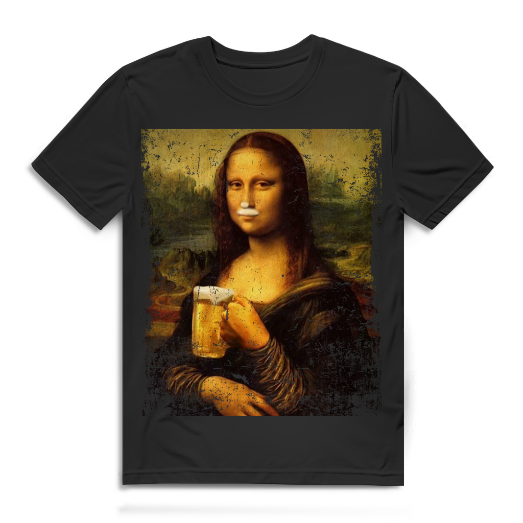 Mona Lisa Bier T-Shirt Männer – Lustiges Kunst Funshirt mit Maßkrug-Motiv Black