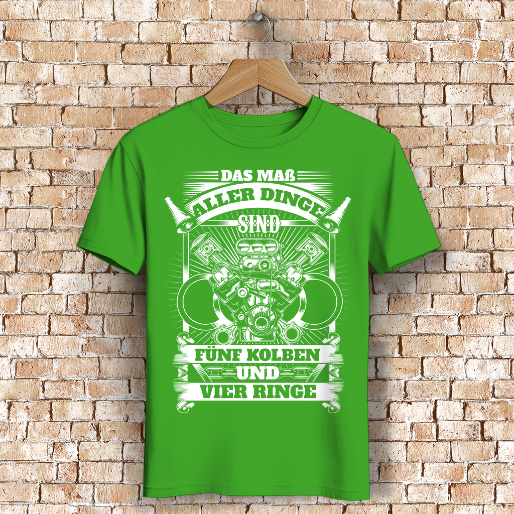 Fünfzylinder Herren Shirt – Männer T-Shirt mit Kolben-Motiv und 4 Ringen