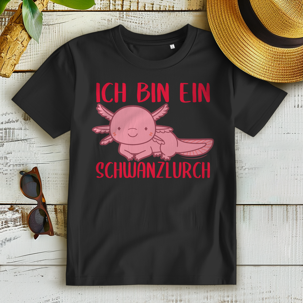 Ich bin ein Schwanzlurch Axolotl Damen T Shirt lustig Tiermotiv Funshirt Frauen