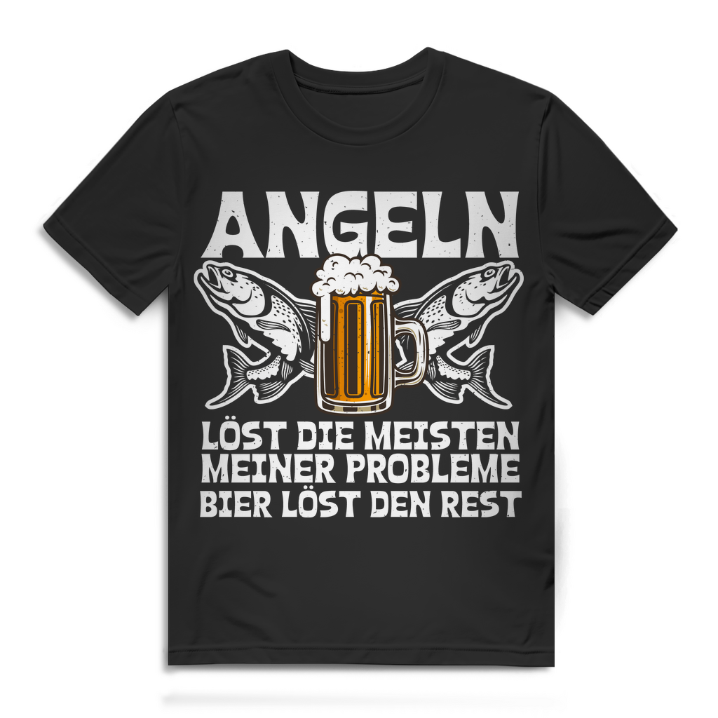 Herren T-Shirt Angeln löst die meisten Probleme Bier löst den Rest Black