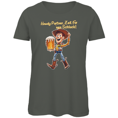 Howdy Partner Zeit für nen Schluck - Woody Toy Story - Damen Premium Bio T-Shirt Millennial Khaki