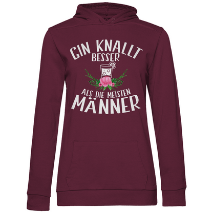 Gin knallt besser als die meisten Männer - Damen Hoodie Wine