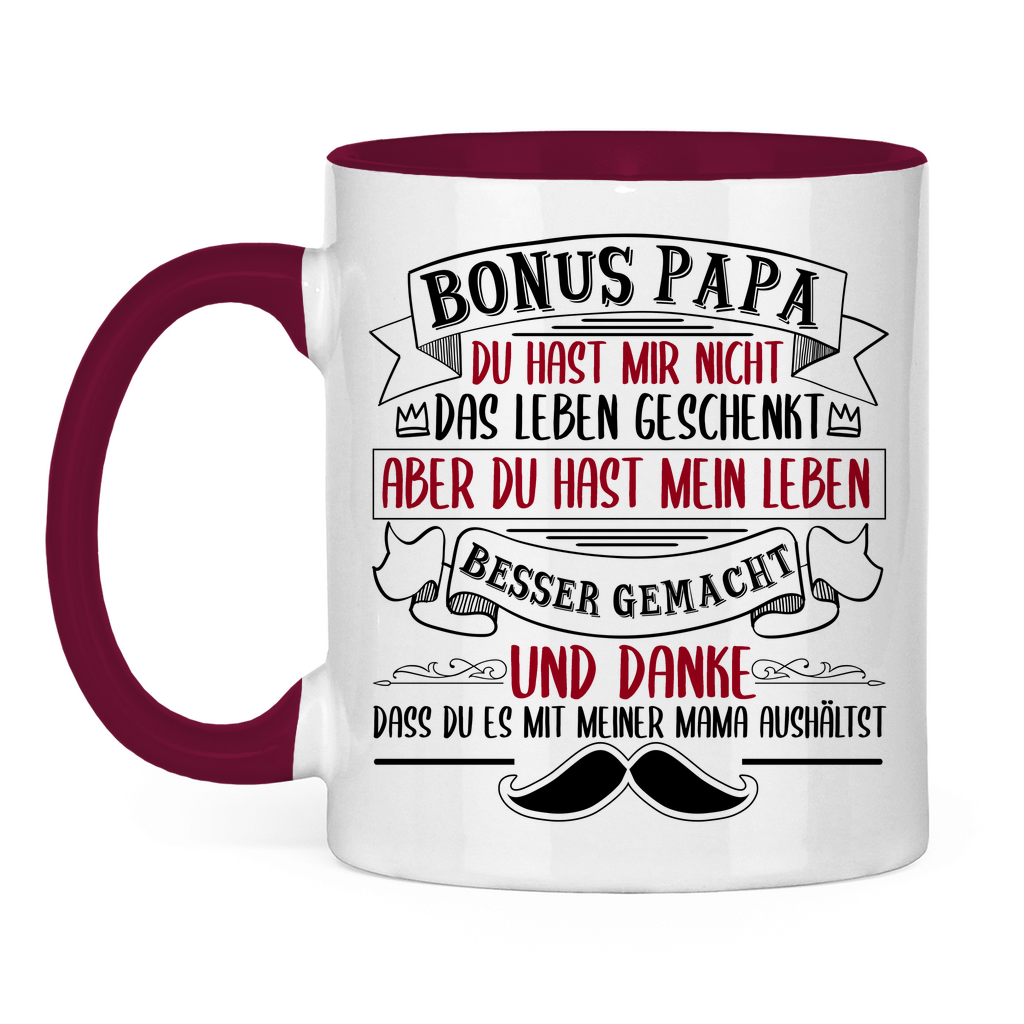 Bonus Papa danke dass du es mit meiner Mama aushältst - Tasse zweifarbig