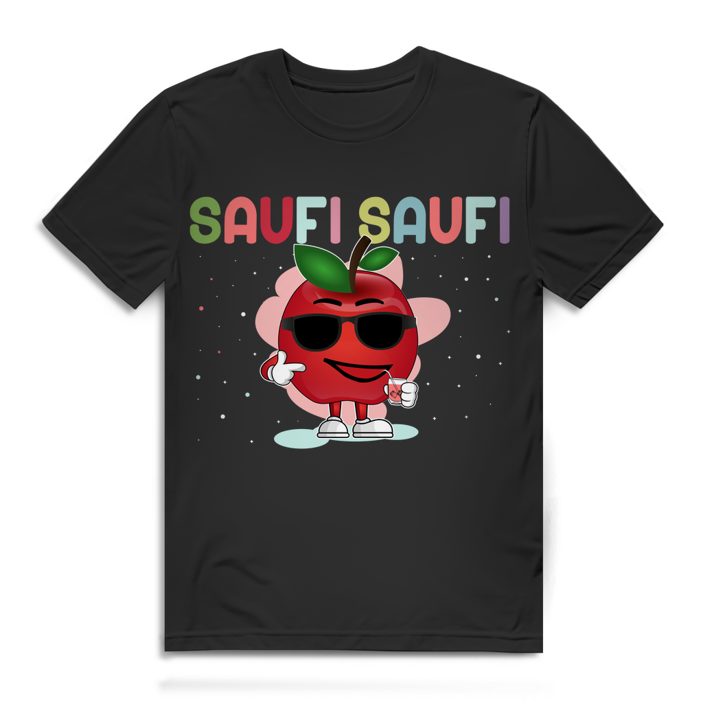 Lustiges Herren Shirt Saufi Saufi Apfel Trink Spruch Party Festival Männer Black
