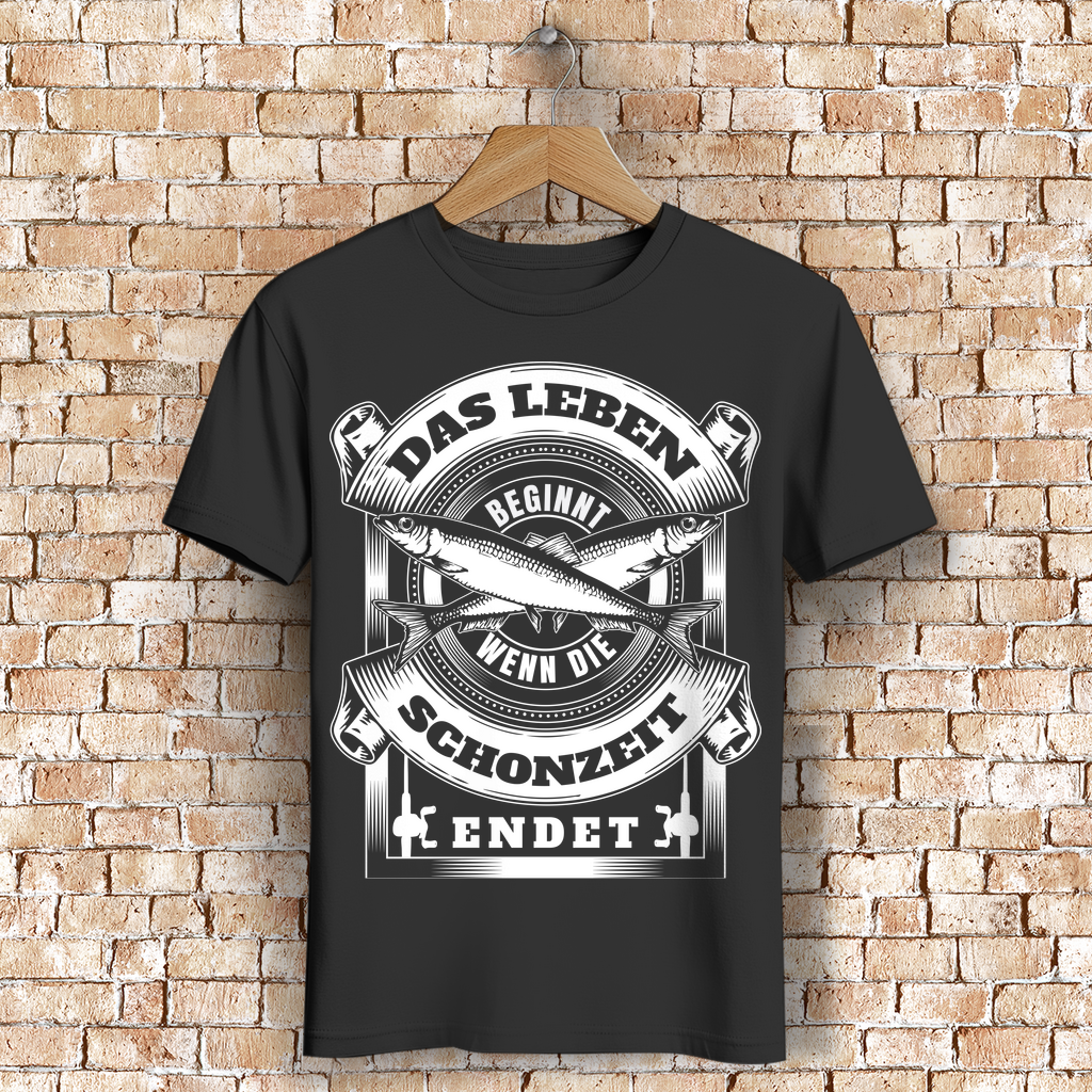 Angler Shirt Männer – Das Leben beginnt wenn die Schonzeit endet – Bio T-Shirt