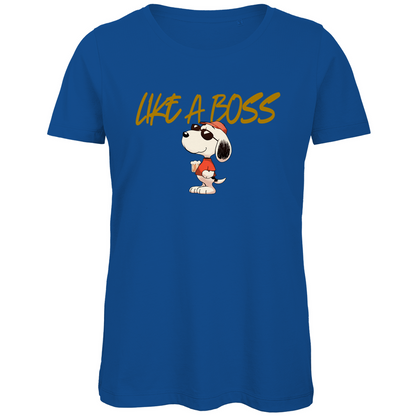Peanuts Snoopy mit Bier Like a Boss - Damen Premium Bio T-Shirt Royal Blue