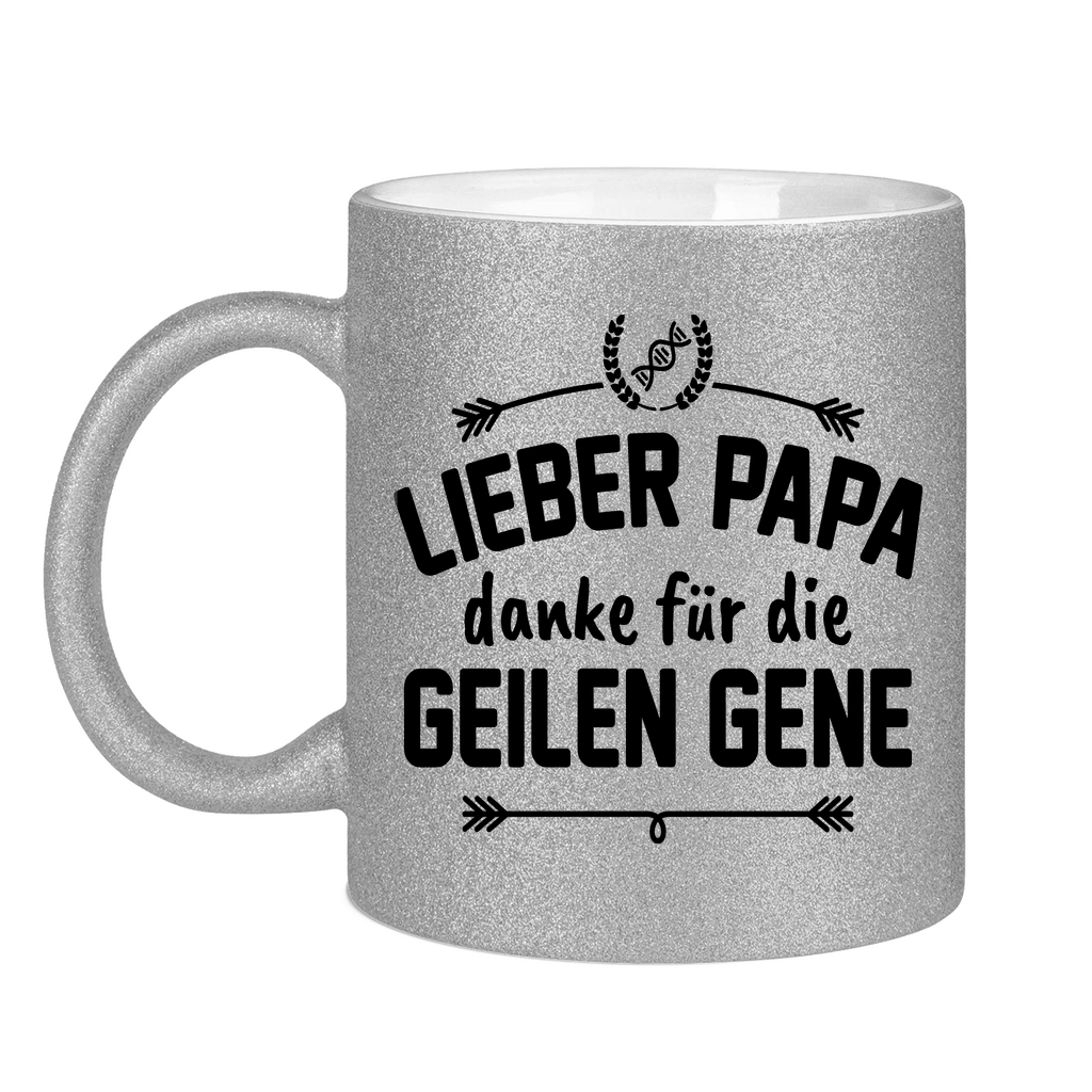 Lieber Papa danke für die geilen Gene - Glitzertasse Silver Glitter One size