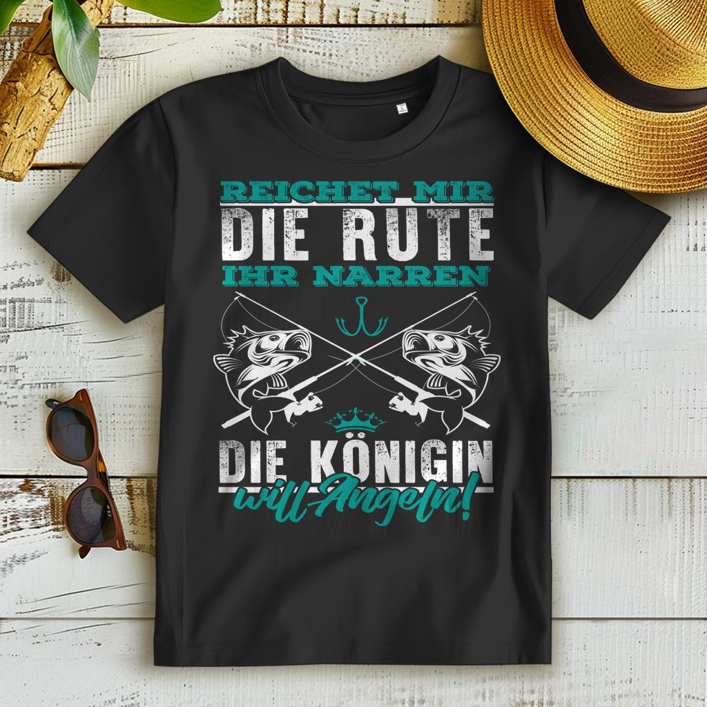 Reichet mir die Rute ihr Narren die Königin will angeln Damen Premium Bio T-Shirt für Anglerinnen
