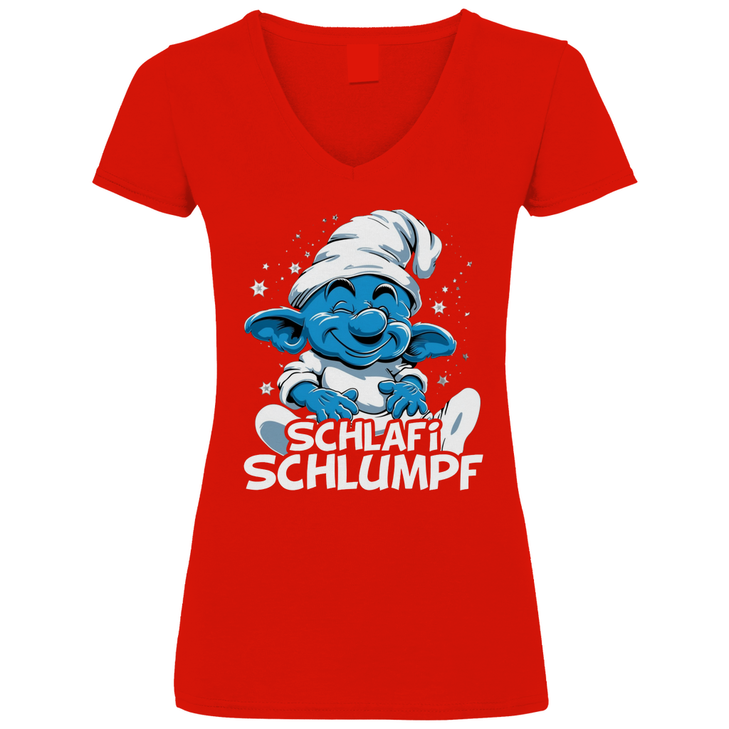 Schlafi Schlumpf Grafik - V-Neck Damenshirt