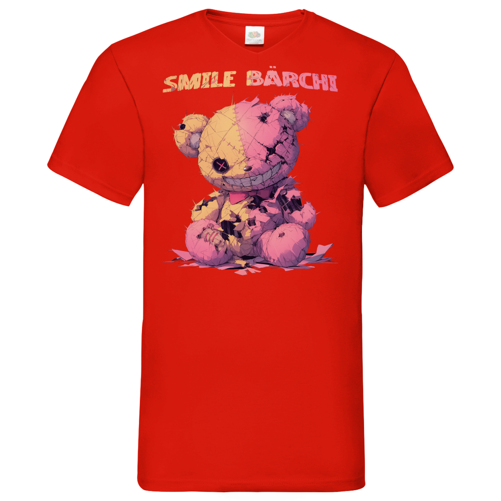 Smile Bärchi - Herren V-Neck Shirt Red