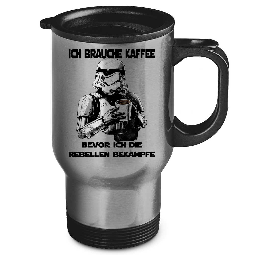 Ich brauche Kaffee bevor ich die Rebellen bekämpfe - Edelstahl-Thermobecher Silver One size