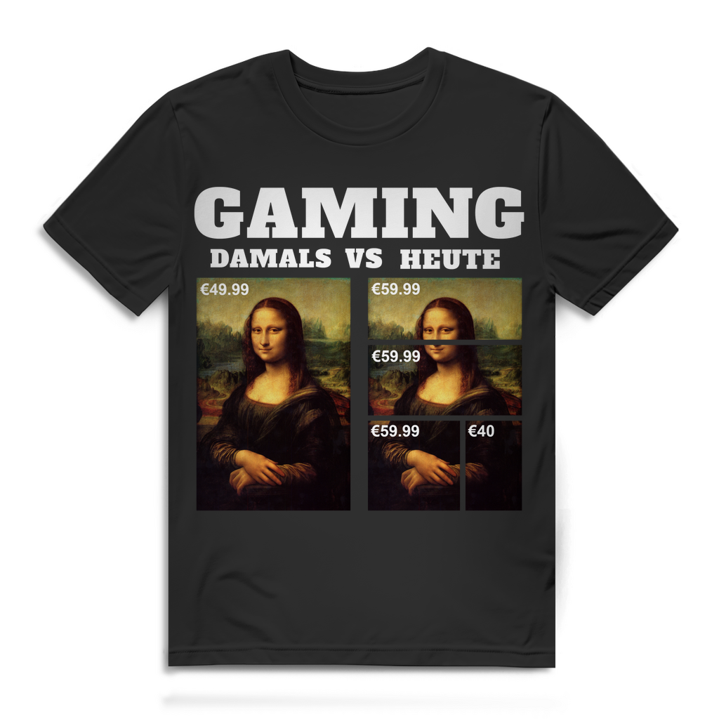 Herren T-Shirt Gaming Damals vs Heute Mona Lisa DLC Kritik Shirt Black