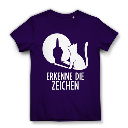 Damen Premium Bio T-Shirt Erkenne Die Zeichen Katze Katzenliebhaber Urban Purple