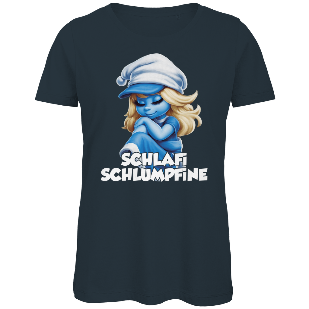 Schlafi Schlumpfine Grafik - Damen Premium Bio T-Shirt Dark Grey