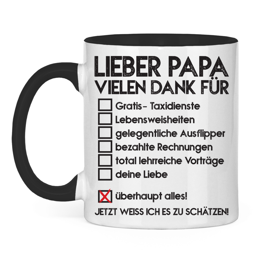Lieber Papa vielen dank für überhaupt alles! - Tasse zweifarbig Black