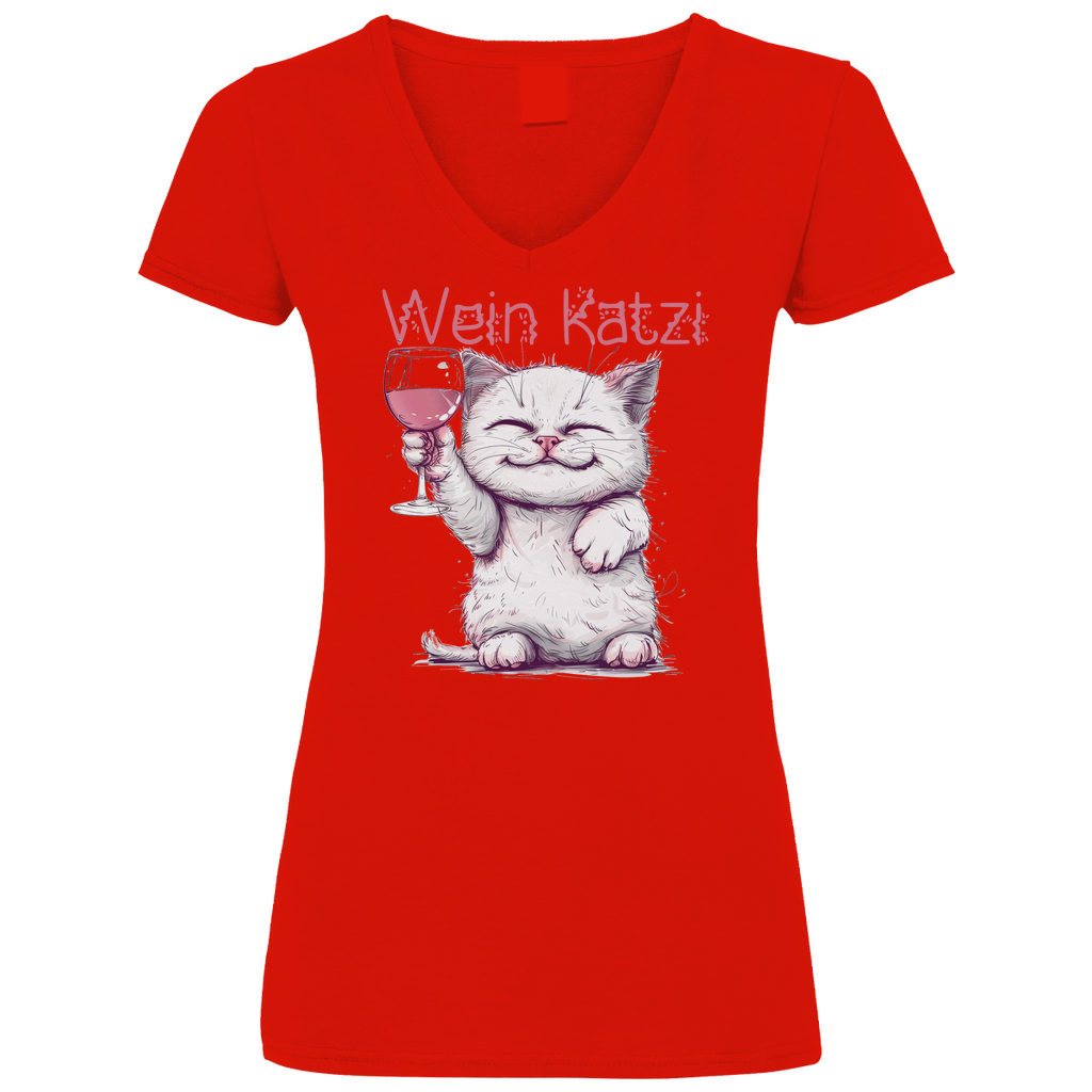 Wein Katzi Katze - V-Neck Damenshirt