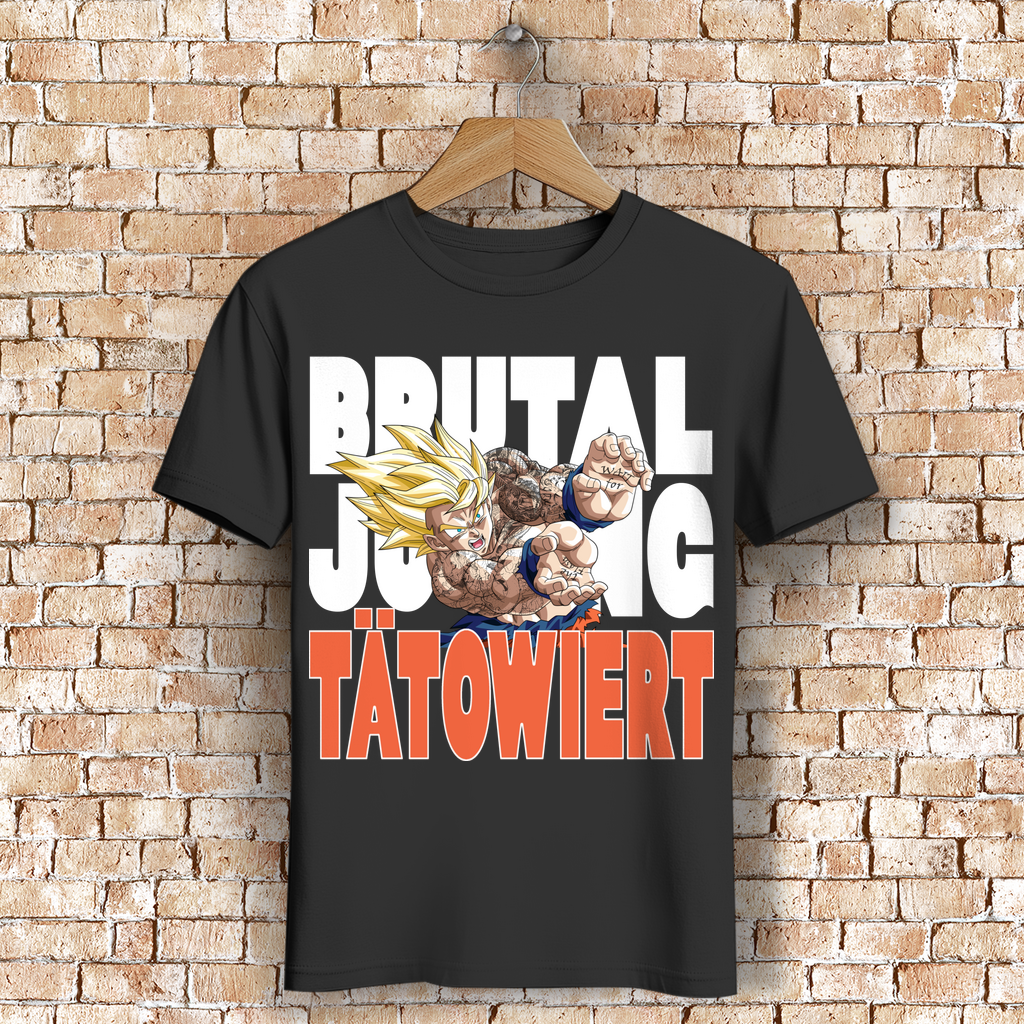 Brutal jung tätowiert Shirt für Männer – Anime Tattoo Dragonball Goku T-Shirt Black