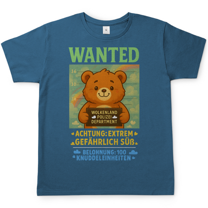 Herren T-Shirt Wanted Glücksbärchi Wolkenland Extrem Gefährlich Süß Stone Blue
