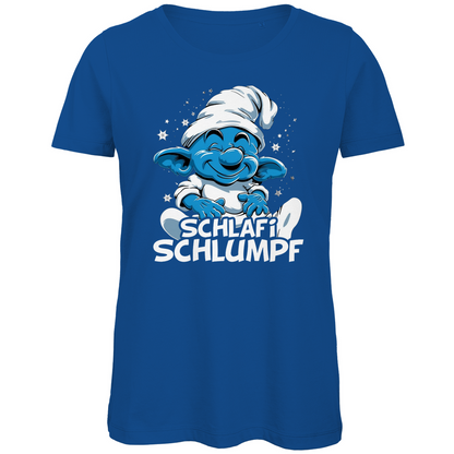 Schlafi Schlumpf Grafik - Damen Premium Bio T-Shirt Royal Blue