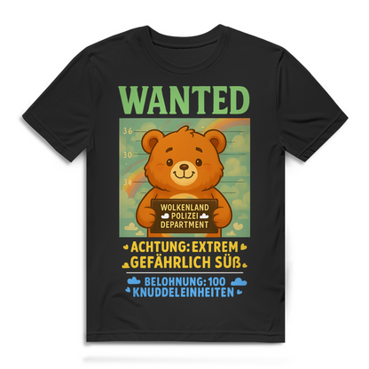 Herren Premium Bio T-Shirt Wanted Glücksbärchi Wolkenland Extrem Gefährlich Süß Black