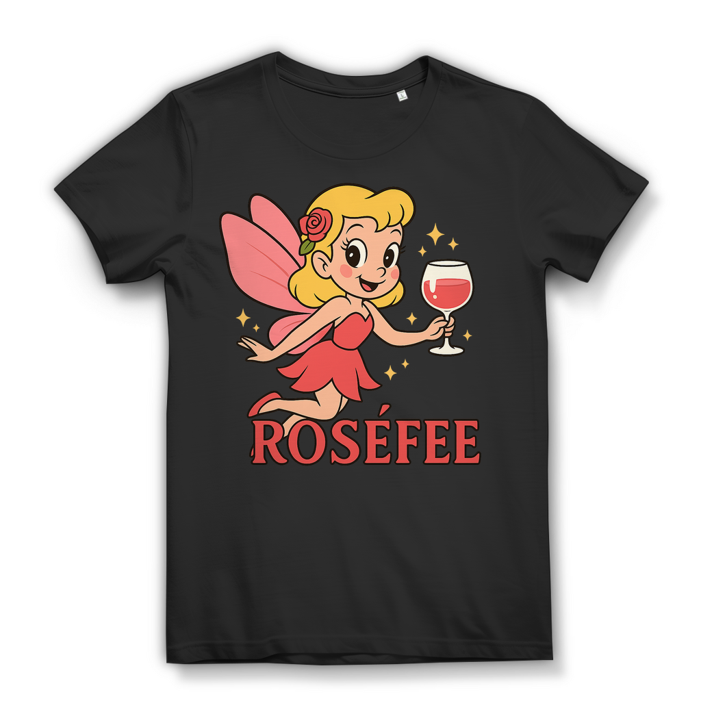 Damen Premium Bio T-Shirt ROSÉFEE – Rosé Wein Fee Motiv aus 100 % Bio-Baumwolle